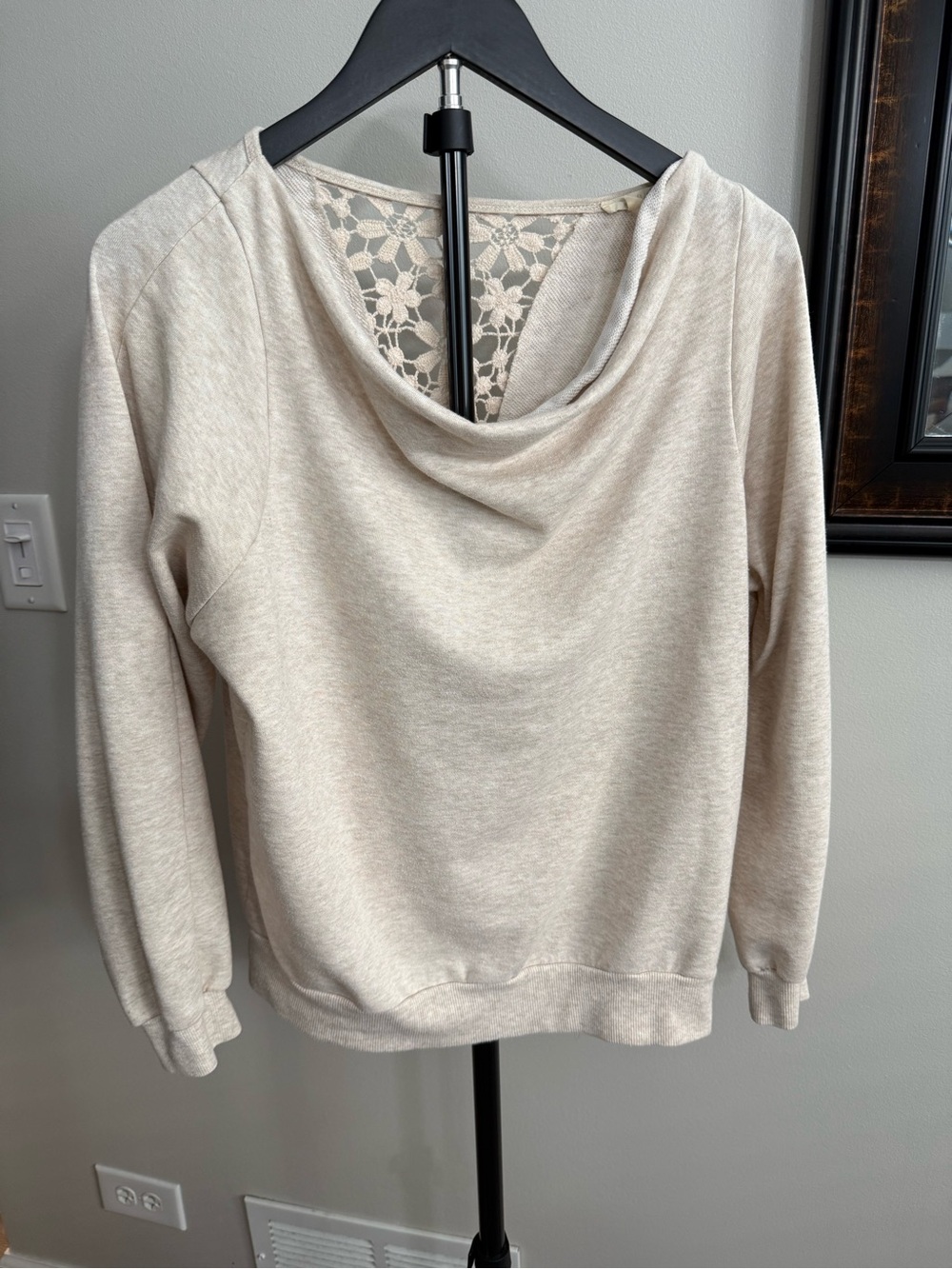Mystree Cream Cowl-Neck Sweater with Lace Back